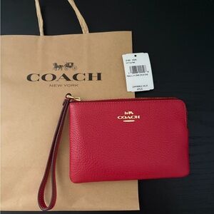 Coach Red Pebbled Leather Wristlet
